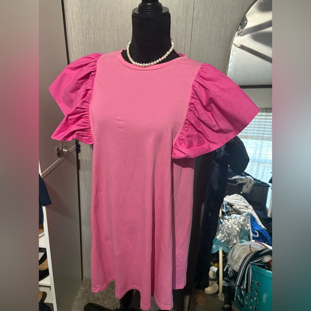 Pink Ruffle Sleeve Dress - Picture 3 of 3